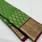 Load image into Gallery viewer, Classic Green &amp; Wine Red 1gm Zari Bridal Elegance Kanchipuram Handloom Silk Saree SS21816
