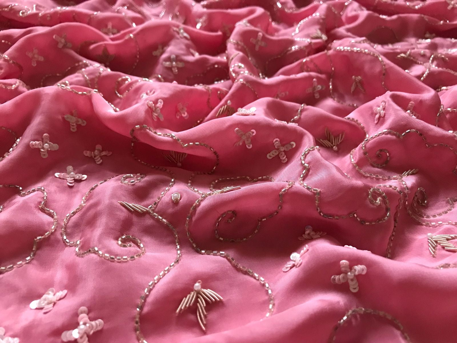 Pastel Rose Zardosi Handwork Elegance Crepe Silk Saree SS25396