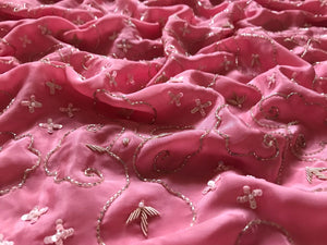 Pastel Rose Zardosi Handwork Elegance Crepe Silk Saree SS25396
