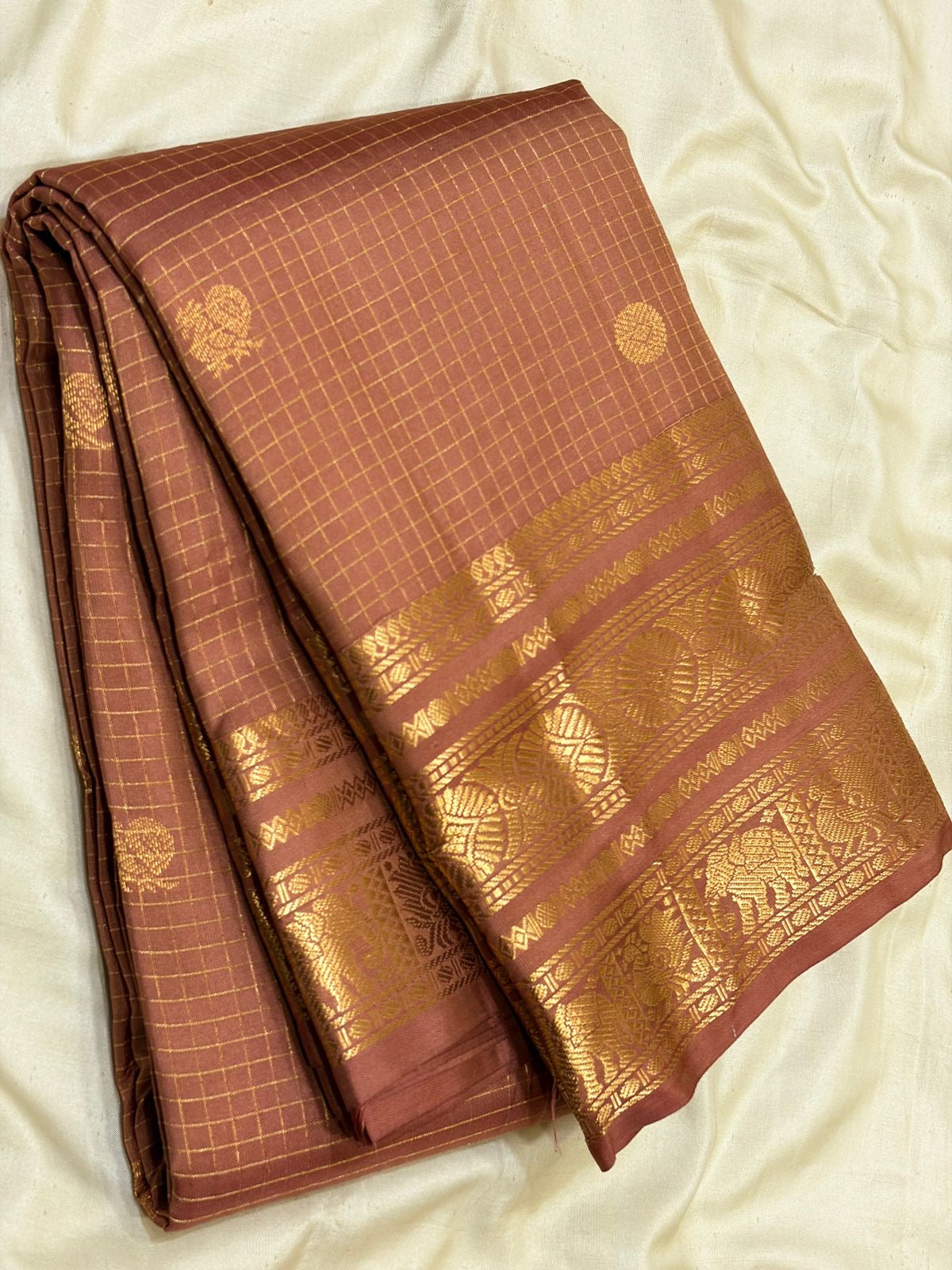 Classic Dusky Brown 1gm Zari Vaira Oosi Kanchipuram Handloom Silk Saree SS26656