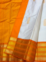Load image into Gallery viewer, Classic Chalk White &amp; Orange 2gm Zari Elegance Kanchipuram Handloom Silk Saree SS28275
