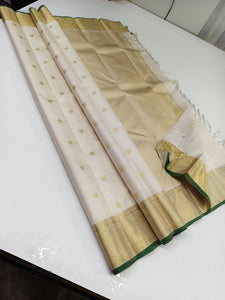 Classic Ivory White 2gm Zari Elegance Kanchipuram Handloom Silk Saree SS24318