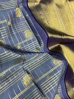 Load image into Gallery viewer, Classic Ash Grey &amp; Steel Blue 2gm Zari Bridal Elegance Kanchipuram Handloom Silk Saree SS27506
