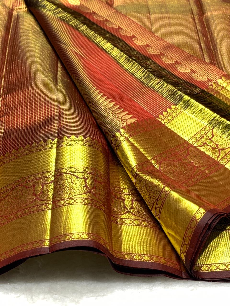 Classic Brown 2gm Zari Elegance Kanchipuram Handloom Silk Saree SS24208