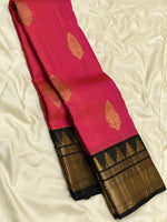 Load image into Gallery viewer, Classic Rose Pink &amp; Charcoal Black 2gm Zari Elegance Kanchipuram Handloom Silk Saree SS24605
