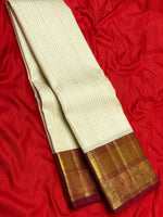 Load image into Gallery viewer, Classic Pearl White &amp; Barn Red 2gm Zari Elegance Kanchipuram Handloom Silk Saree SS25315
