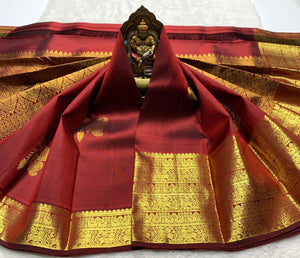 Classic Brick Orange 2gm Zari Bridal Elegance Kanchipuram Handloom Silk Saree SS25566