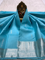 Load image into Gallery viewer, Classic Creamy Blue 2gm Zari Kanchipuram Handloom Silk Saree SS25823
