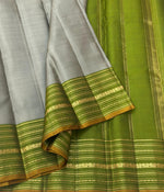 Load image into Gallery viewer, Classic Grey &amp; Olive Green 1gm Zari Elegance Kanchipuram Handloom Silk Saree SS24760
