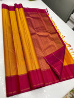 Load image into Gallery viewer, Classic Mango Yellow &amp; Deep Pink 2gm Zari Elegance Kanchipuram Handloom Silk Saree SS25345
