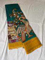 Load image into Gallery viewer, Classic Pen Kalamkari Green Elegance Banglore Silk Saree SS27162
