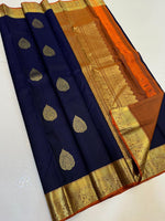 Load image into Gallery viewer, Classic Midnight Blue &amp; Orange Elegance Kanchipuram Handloom Silk Saree SS24325
