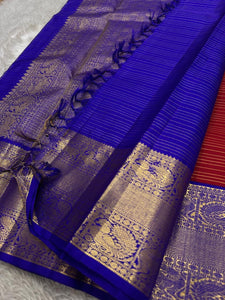 Classic Chilli Red & Royal Blue Kanchipuram Handloom Silk Saree SS26026