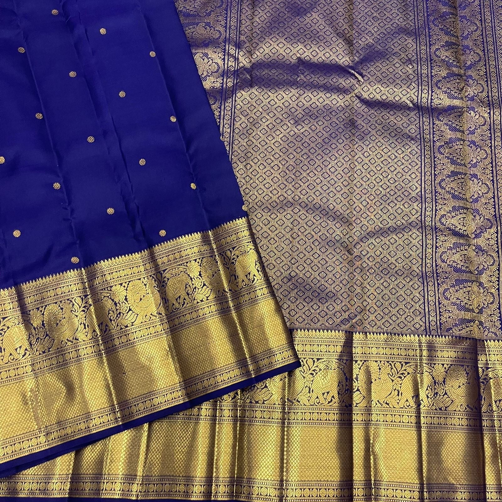 Classic Navy Blue 1gm Vintage Kanchipuram Handloom Silk Saree SS26277
