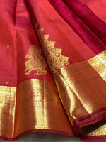 Load image into Gallery viewer, Classic Brick Red 2gm Zari Kanchipuram Handloom Silk Saree SS26501
