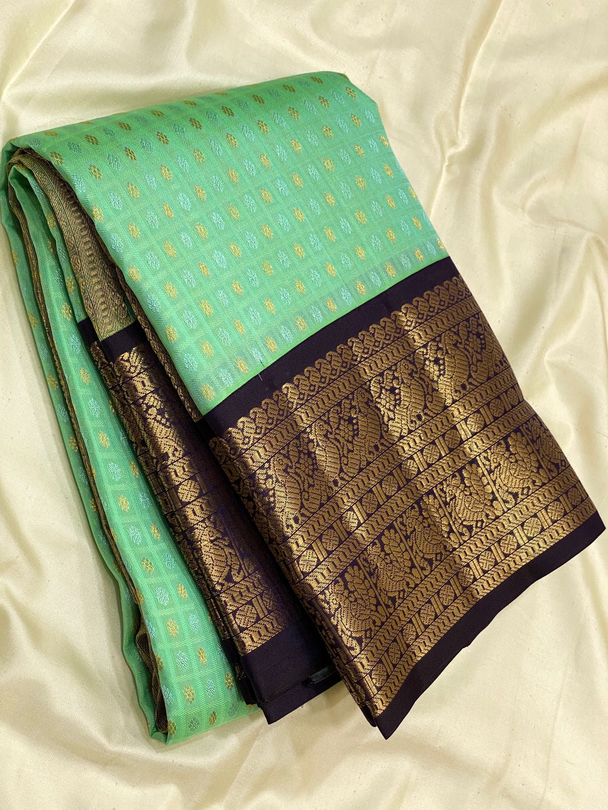 Classic Sea Green & Aubergine Elegance Kanchipuram Silk Saree SS24213