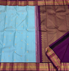Ice Blue & Jam Purple 1gm Zari Elegance Kanchipuram Handloom Silk Saree SS20530