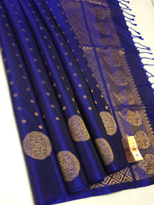Classic Royal Blue Double Warp Elegance Handloom Soft Silk Saree SS26438