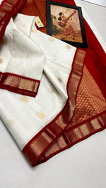 Load image into Gallery viewer, Classic White &amp; Chilli Red Korvai Elegance Kanchipuram Handloom Silk Saree SS27120
