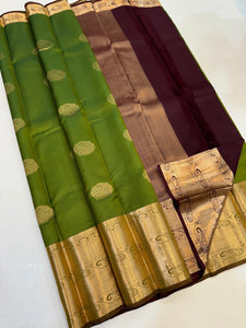 Classic Spring Green & Sangria Red Elegance Handloom Silk Saree SS23567