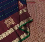 Load image into Gallery viewer, Classic Navy Blue &amp; Brown 1gm Zari Kanchipuram Handloom Silk Saree SS25913
