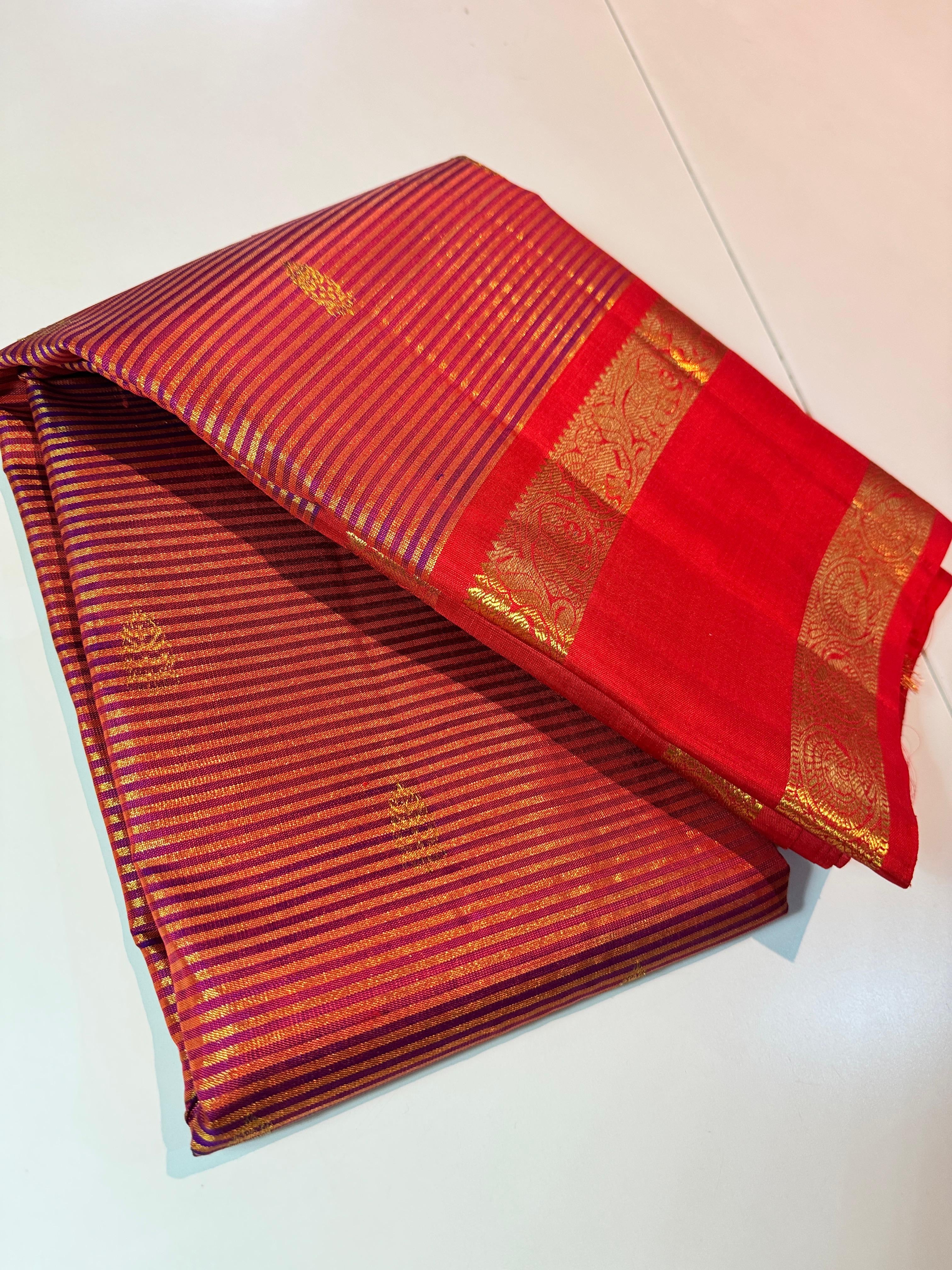 Classic Scarlet Red Elegance Kanchipuram Tissue Handloom Silk Saree SS25374