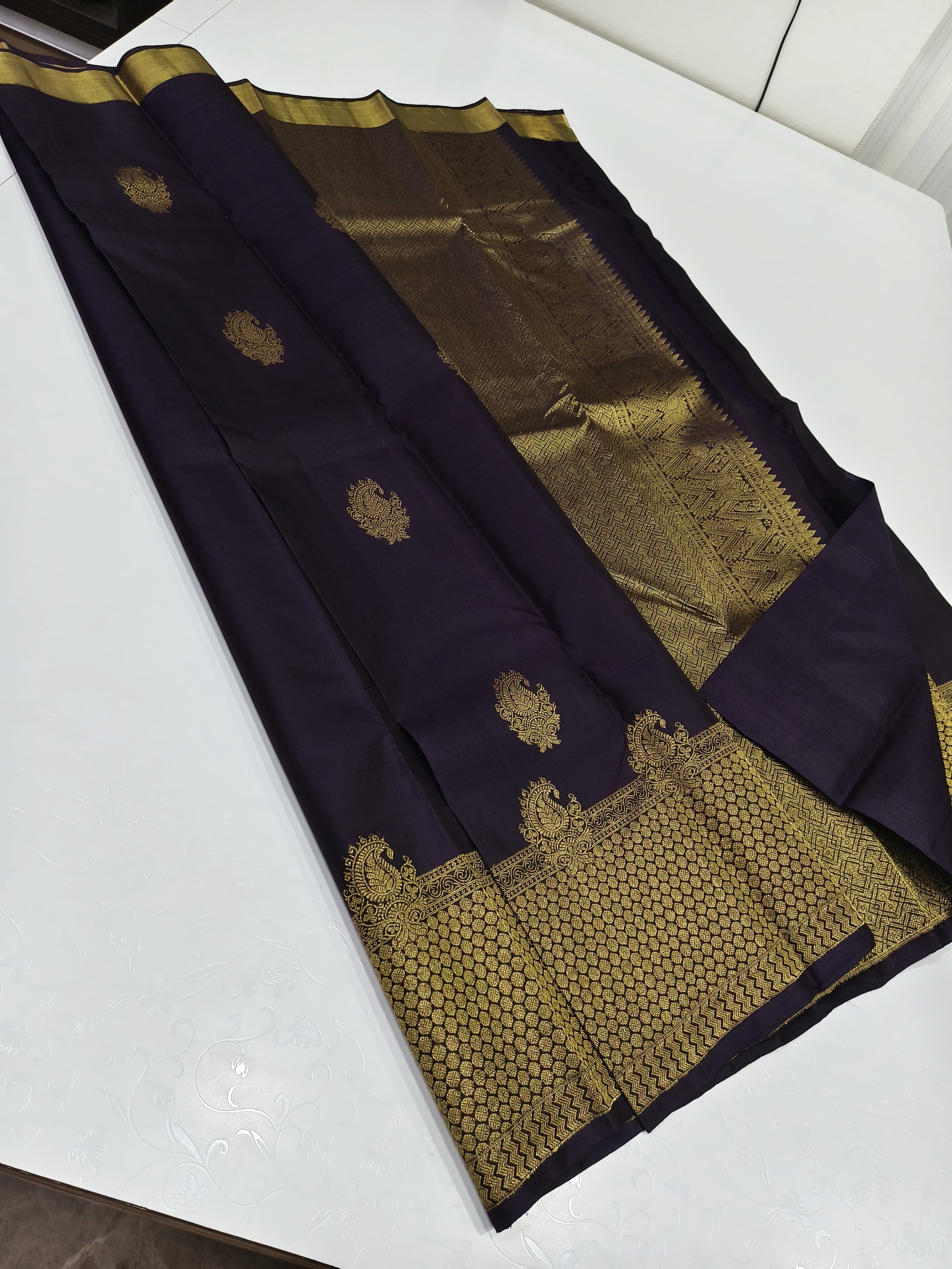 Classic Midnight Blue 2gm Zari Kanchipuram Handloom Silk Saree SS25943