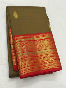 Classic Moss Green & Orange 1gm Zari Korvai Bridal Elegance Kanchipuram Handloom Silk Saree SS24481