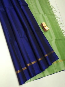 Classic Royal Blue & Light Green Elegance Plain Handloom Soft Silk Saree SS24248