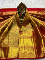 Load image into Gallery viewer, Classic Golden Mustard &amp; Brick Red 2gm Zari Bridal Elegance Kanchipuram Handloom Silk Saree SS25356
