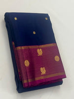 Load image into Gallery viewer, Classic Navy Blue &amp; Deep Onion Pink 2gm Zari Elegance Kanchipuram Handloom Silk Saree SS27143
