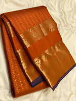 Load image into Gallery viewer, Classic Apricot Orange &amp; Prussian Blue 2gm Zari Elegance Kanchipuram Handloom Silk Saree SS27606
