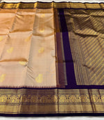 Load image into Gallery viewer, Classic Golden Beige &amp; Deep Violet 2gm Zari Elegance Kanchipuram Handloom Silk Saree SS25393
