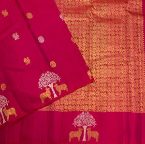 Classic Deep Pink 2gm Zari Elegance Kanchipuram Handloom Silk Saree SS25303