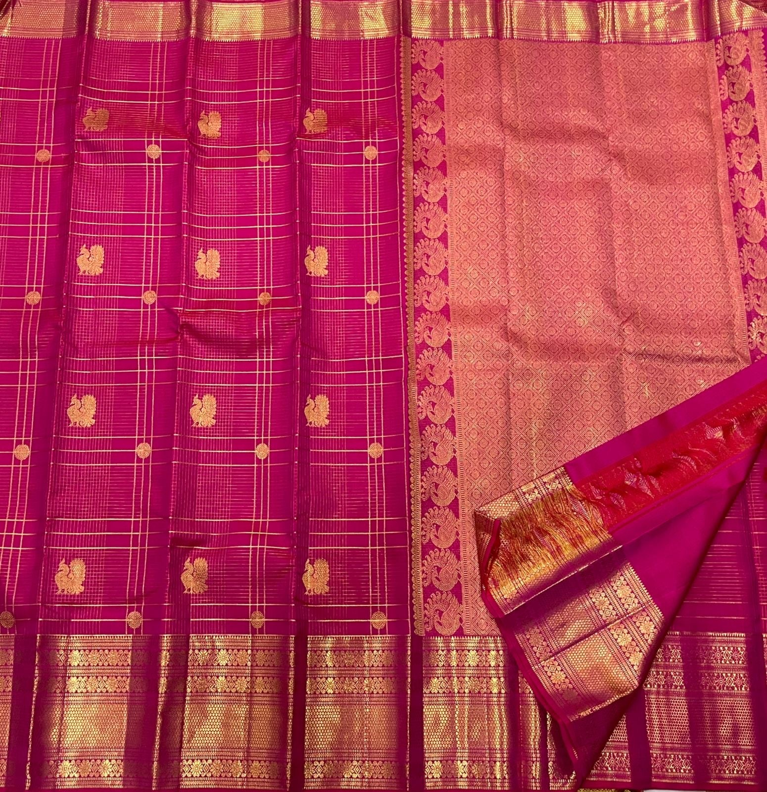 Classic Cerise Pink 2gm Zari Bridal Elegance Kanchipuram Handloom Silk Saree SS24717