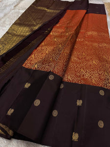 Classic Burnt Orange & Coffee Brown Kanchipuram Handloom Silk Saree SS26409