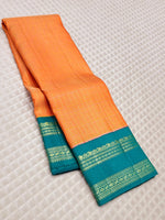 Load image into Gallery viewer, Classic Pastel Orange &amp; Sea Green 2gm Zari Kanchipuram Handloom Silk Saree SS26193
