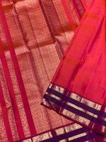 Load image into Gallery viewer, Classic Crimson Orange &amp; Plum 2gm Zari Elegance Kanchipuram Handloom Silk Saree SS27042
