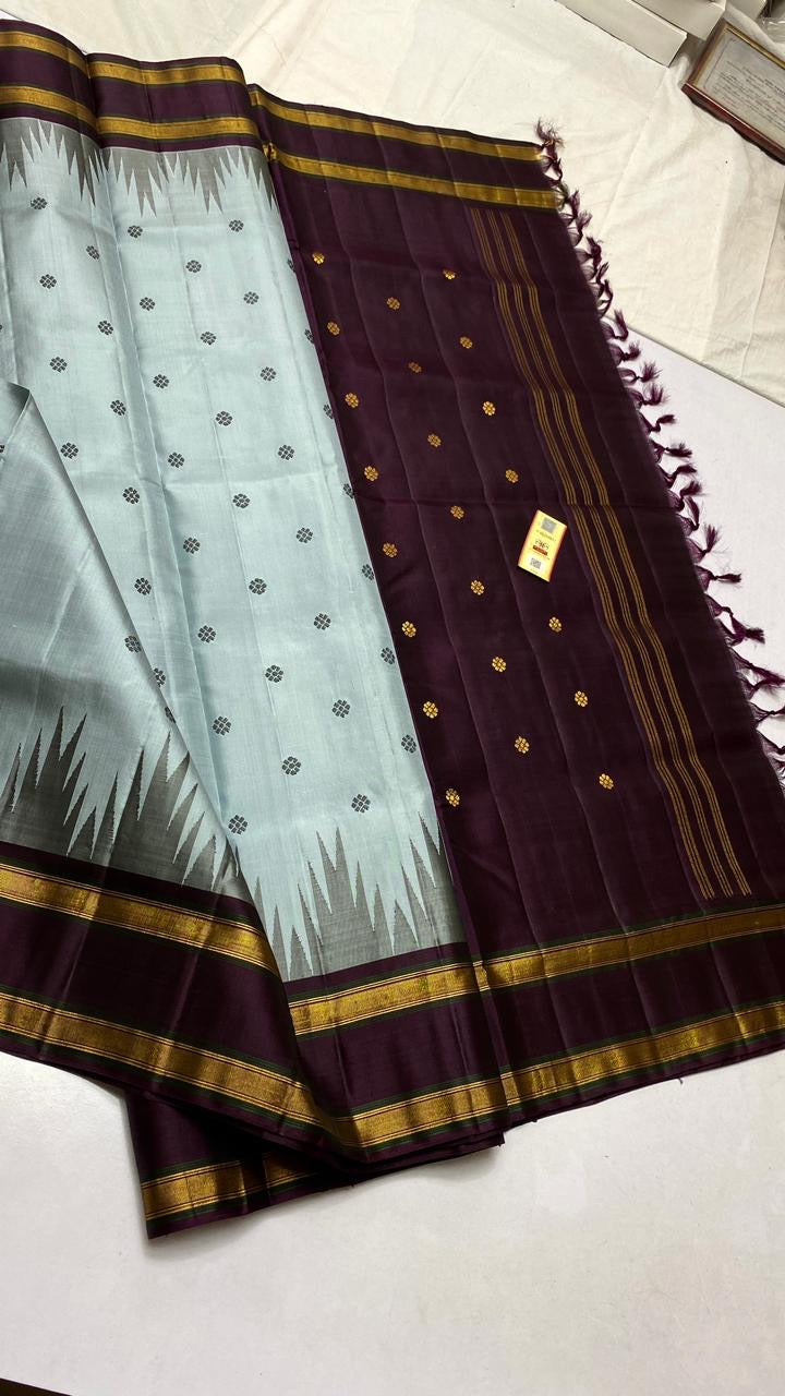 Classic Ice Grey & Coffee Brown Korvai Kanchipuram Handloom Silk Saree SS25883