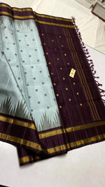 Load image into Gallery viewer, Classic Ice Grey &amp; Coffee Brown Korvai Kanchipuram Handloom Silk Saree SS25883

