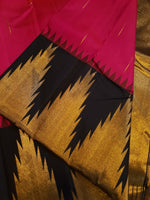 Load image into Gallery viewer, Classic Ruby Pink &amp; Charcoal Black Temple Border 2gm Zari Korvai Elegance Kanchipuram Handloom Silk Saree SS27409
