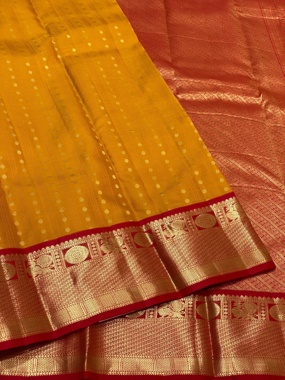 Classic Mustard & Red Elegance Kanchipuram Silk Saree SS24210