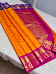 Classic Orange & Deep Pink 1gm Zari Kanchipuram Handloom Silk Saree SS25692