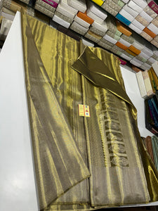 Classic Olive Green Gold Tissue Bridal Elegance Kanchipuram Tissue Handloom Silk Saree SS23880