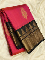 Load image into Gallery viewer, Classic Rose Pink &amp; Charcoal Black 2gm Zari Elegance Kanchipuram Handloom Silk Saree SS24605
