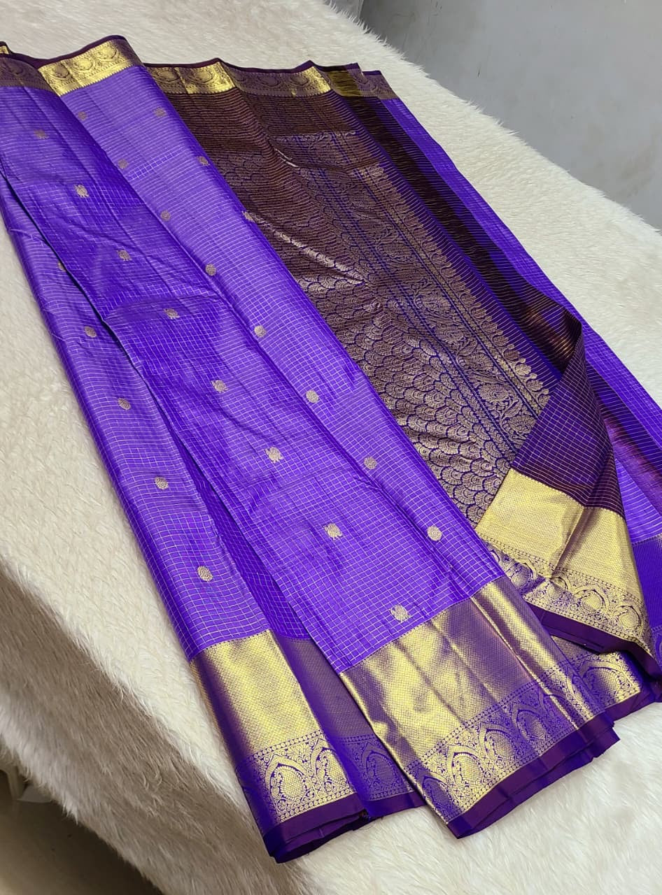 Classic Cornflower Blue 2gm Zari Kanchipuram Handloom Silk Saree SS26369