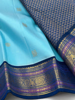 Load image into Gallery viewer, Classic Sky Blue &amp; Prussian Blue 2gm Zari Kanchipuram Handloom Silk Saree SS26391
