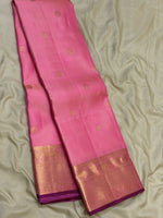 Load image into Gallery viewer, Classic Baby Pink &amp; Wine Red 2gm Zari Elegance Kanchipuram Handloom Silk Saree SS27084
