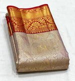 Load image into Gallery viewer, Classic Beige &amp; Crimson Red 1gm Zari Bridal Elegance Kanchipuram Handloom Silk Saree SS24110
