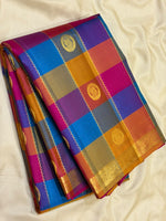 Load image into Gallery viewer, Classic Multicolor Check Pink Butta 1gm Zari Elegance Kanchipuram Handloom Silk Saree SS28329
